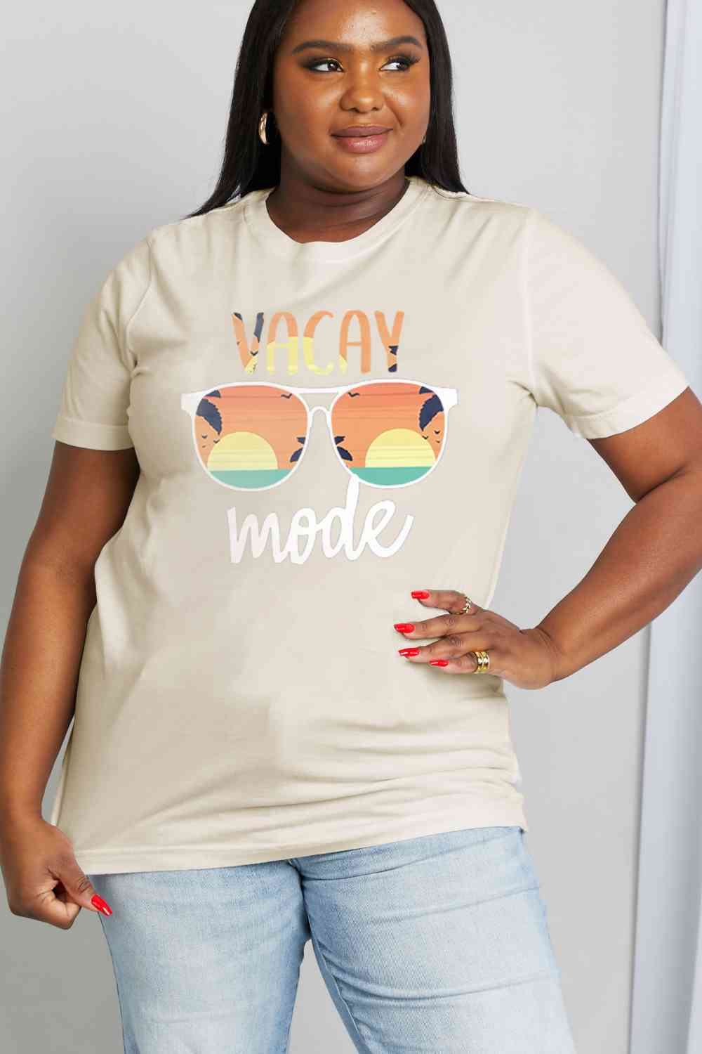 Simply Love Full Size VACAY MODE Graphic Cotton Tee Women's T-Shirts - Tophatter Daily Deals