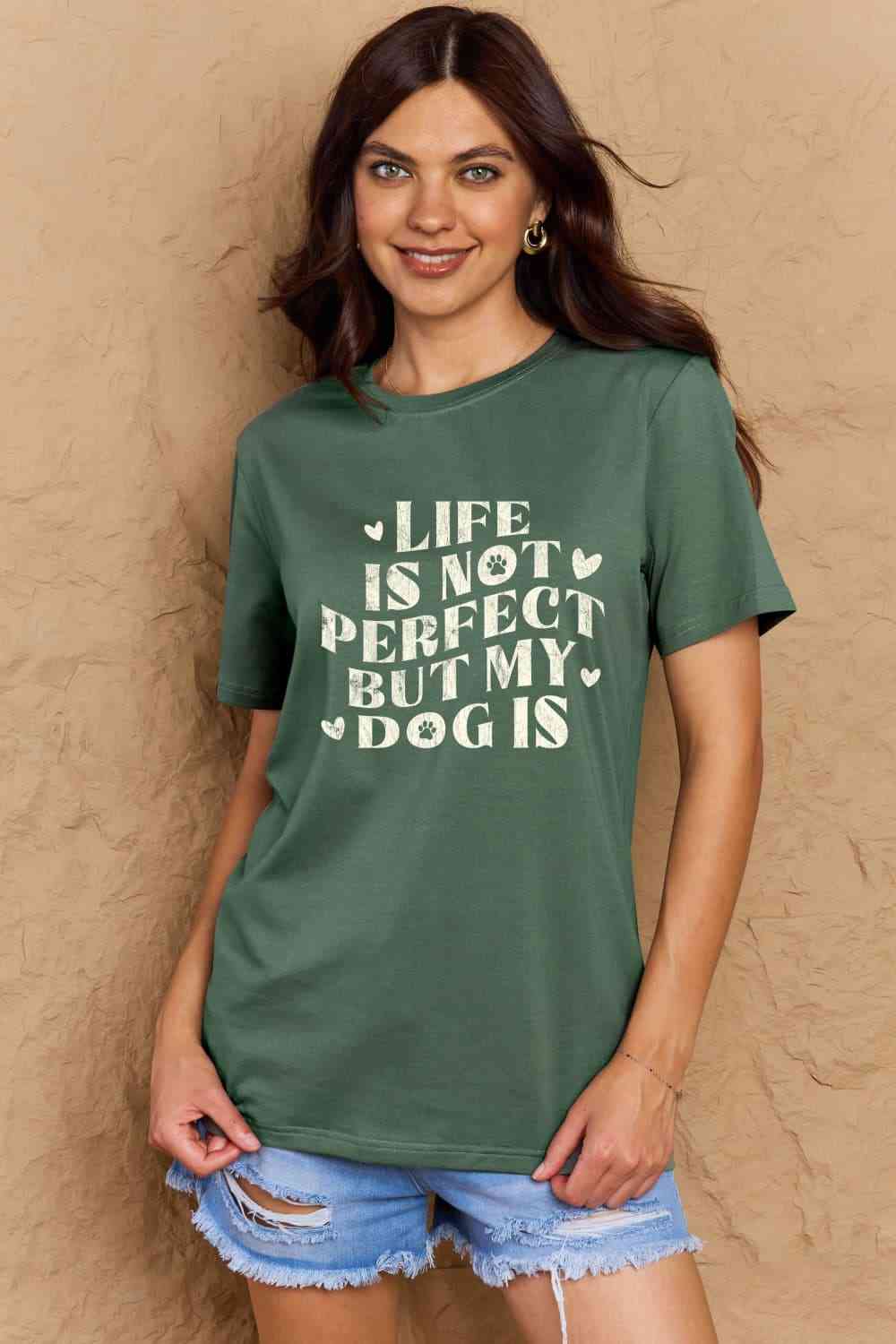 Simply Love Full Size Dog Slogan Graphic Cotton T-Shirt Women's T-Shirts - Tophatter Daily Deals