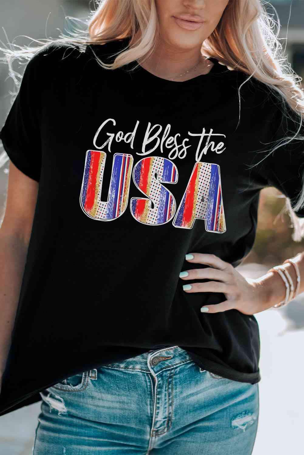 GOD BLESS THE USA Cuffed T-Shirt Women's T-Shirts - Tophatter Daily Deals