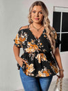 Plus Size Floral Print Cold Shoulder Surplice Neck Blouse Floral Blouses - Tophatter Daily Deals