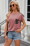 Leopard Round Neck Cap Sleeve T-Shirt Burnt Coral Women's T-Shirts - Tophatter Daily Deals