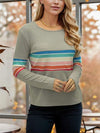 Striped Round Neck Long Sleeve T-Shirt Women's T-Shirts - Tophatter Daily Deals