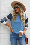 Double Take Color Block Curved Hem Long Sleeve Tee Sky Blue Women's T-Shirts - Tophatter Daily Deals