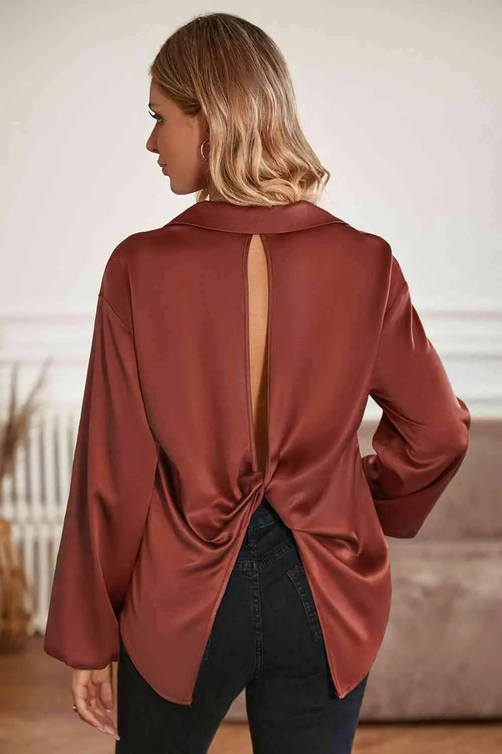 Johnny Collar Lantern Sleeve Blouse Blouses - Tophatter Daily Deals