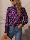 Floral Smocked Frill Neck Blouse Purple Blouses - Tophatter Daily Deals