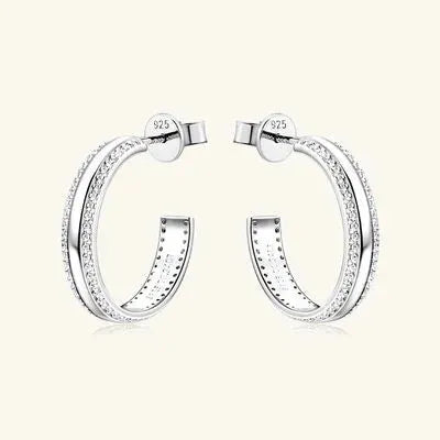 925 Sterling Silver Inlaid Moissanite C-Hoop Earrings Moissanite - Tophatter Daily Deals
