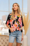 Sew In Love Full Size Floral Round Neck Short Sleeve T-Shirt BLACK RED Blouses - Tophatter Daily Deals