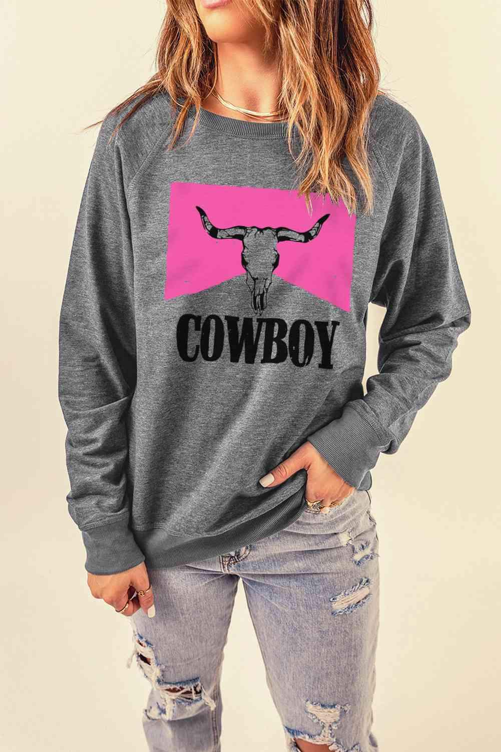 COWBOY Bull Graphic Sweatshirt Gray - Tophatter Daily Deals