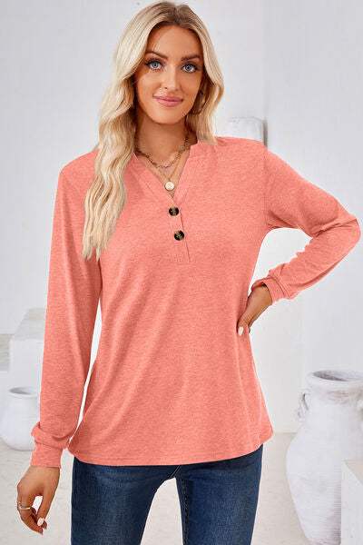 Notched Long Sleeve T-Shirt Women's T-Shirts - Tophatter Daily Deals