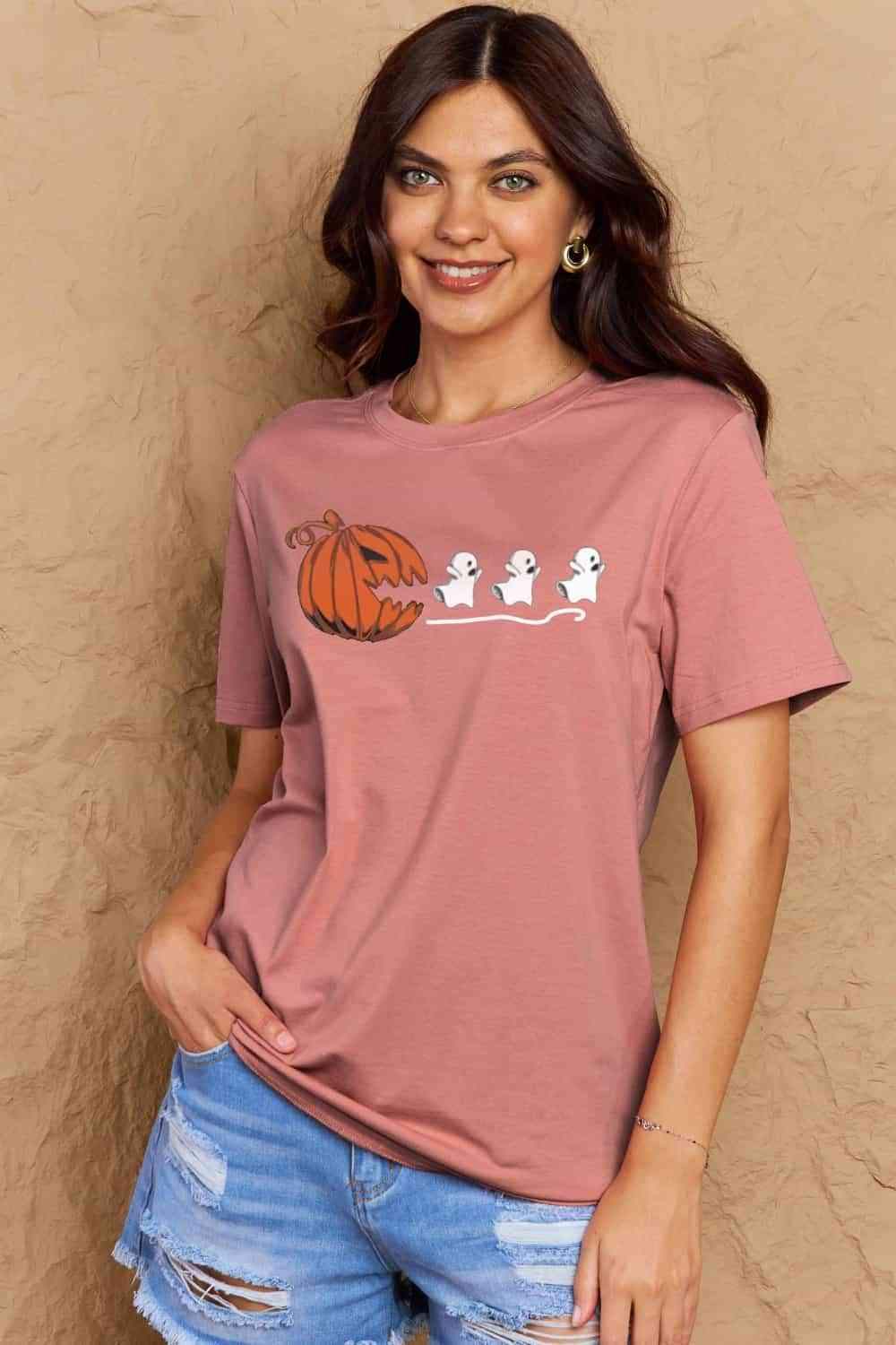 Simply Love Full Size Jack-O'-Lantern Graphic Cotton T-Shirt Women's T-Shirts - Tophatter Daily Deals