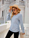 Drawstring V-Neck Long Sleeve T-Shirt Women's T-Shirts - Tophatter Daily Deals