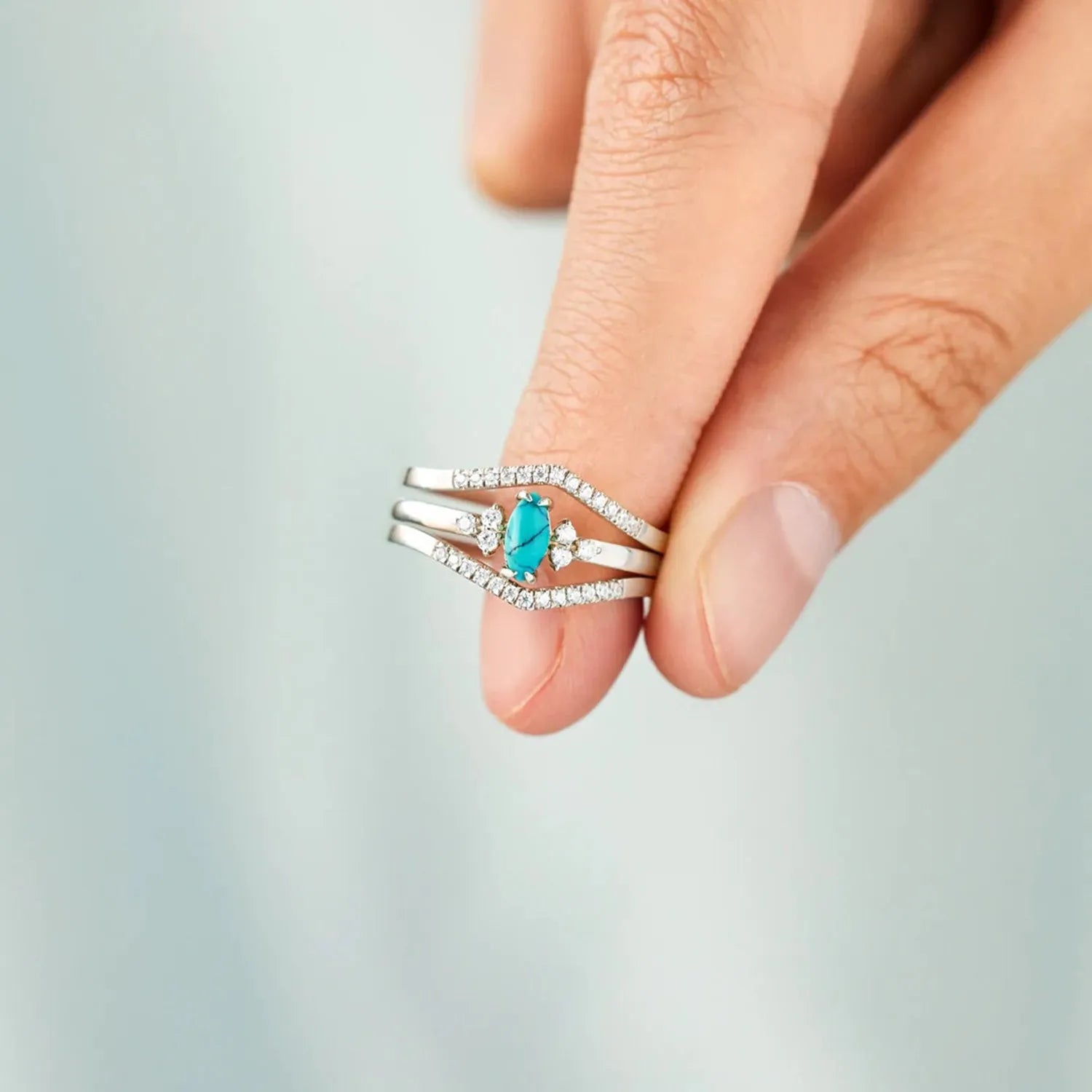 Artificial Turquoise V Shape Inlaid Zircon Ring Rings - Tophatter Daily Deals