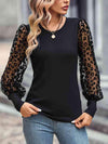 Leopard Round Neck Top Black Women's T-Shirts - Tophatter Daily Deals