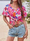 Floral V-Neck Flutter Sleeve Blouse Floral Blouses - Tophatter Daily Deals