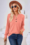 V-Neck Buttoned Long Sleeve Blouse Blouses - Tophatter Daily Deals