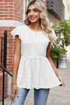 Tied Ruffled Round Neck Peplum T-Shirt White Women's T-Shirts - Tophatter Daily Deals