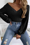 V-Neck Long Sleeve Knit Top Blouses - Tophatter Daily Deals