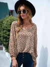 Printed V-Neck Balloon Sleeve Blouse Blouses - Tophatter Daily Deals