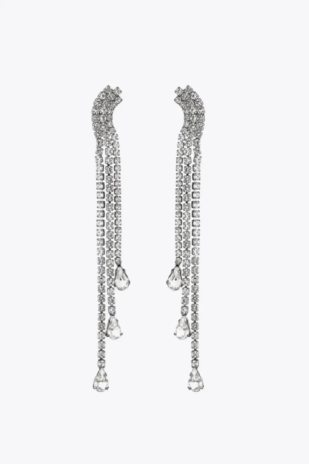Glass Stone Fringe Dangle Earrings Silver One Size Earrings - Tophatter Daily Deals
