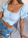 Square Neck Crisscross Flounce Sleeve Cropped Top Blouses - Tophatter Daily Deals