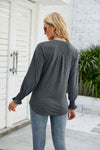 Heathered Flounce Sleeve Curved Hem Top Blouses - Tophatter Daily Deals