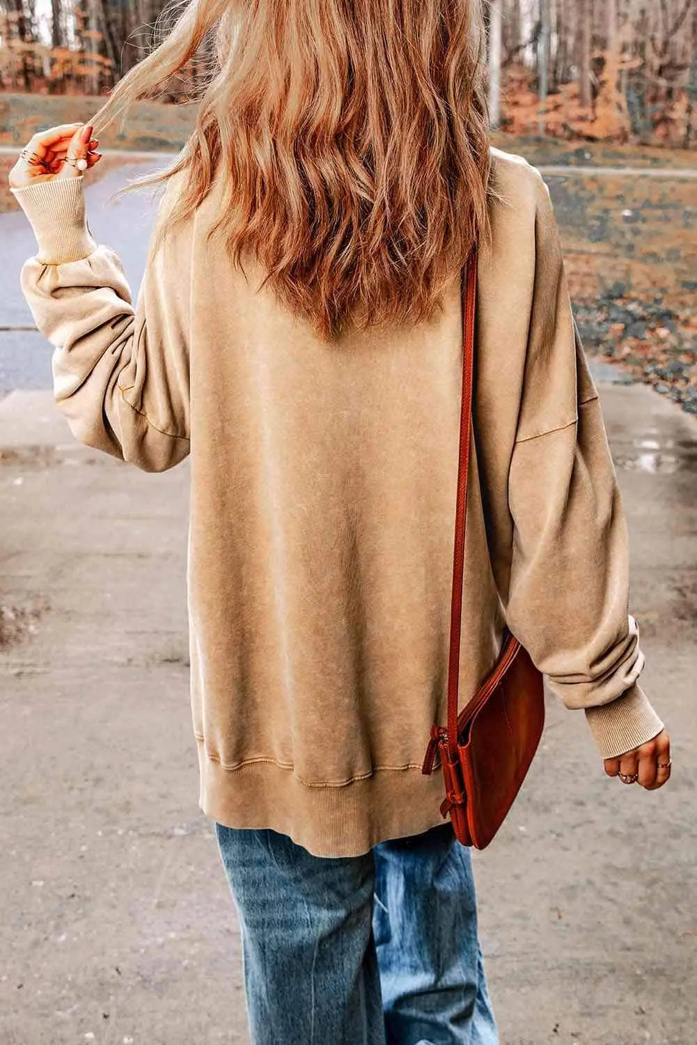 Dropped Shoulder Round Neck Long Sleeve Blouse Blouses - Tophatter Daily Deals