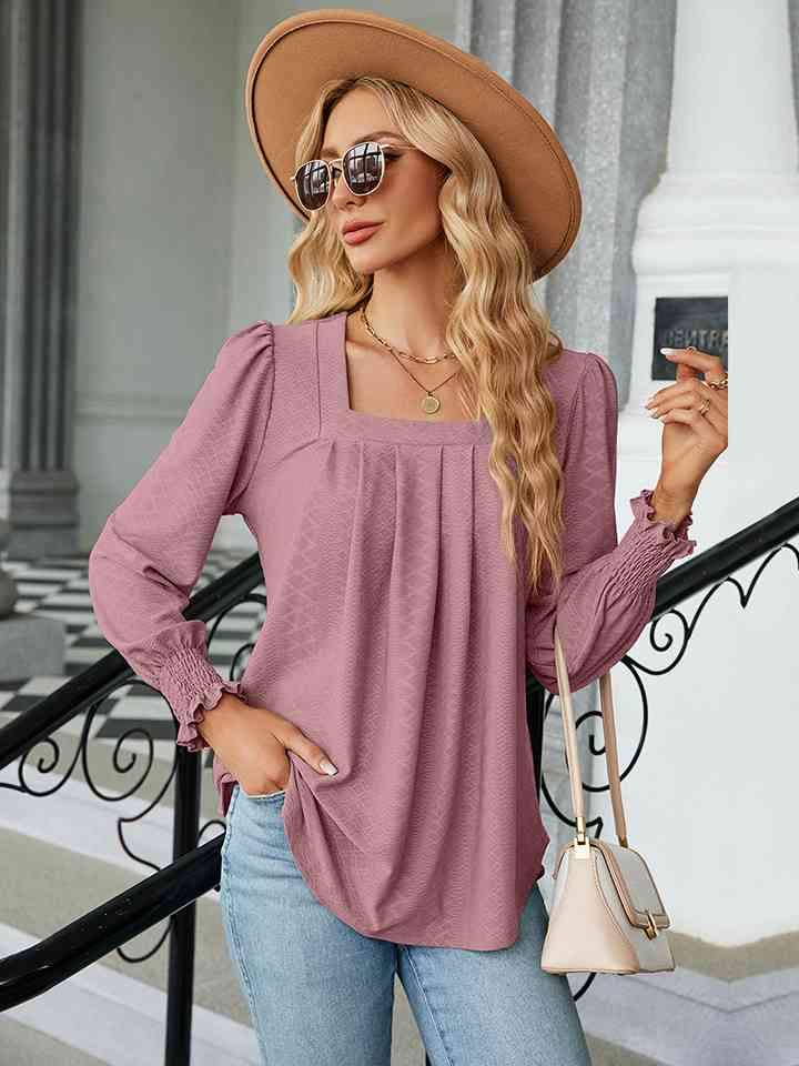 Square Neck Puff Sleeve Blouse Light Mauve Women's T-Shirts - Tophatter Daily Deals