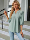 Notched Neck Three-Quarter Sleeve Blouse Women's T-Shirts - Tophatter Daily Deals