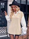 Ribbed Collared Neck Dropped Shoulder Blouse Beige Blouses - Tophatter Daily Deals