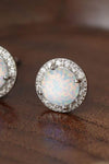 925 Sterling Silver Platinum-Plated Opal Round Stud Earrings Opal - Tophatter Daily Deals