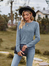 Ribbed Round Neck Long Sleeve Tee Women's T-Shirts - Tophatter Daily Deals