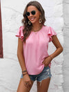 Textured Flutter Sleeve Blouse Blush Pink Blouses - Tophatter Daily Deals