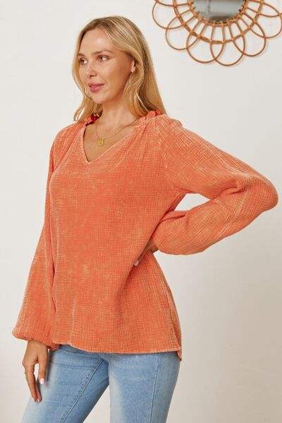 Frill V-Neck Balloon Sleeve Blouse Blouses - Tophatter Daily Deals