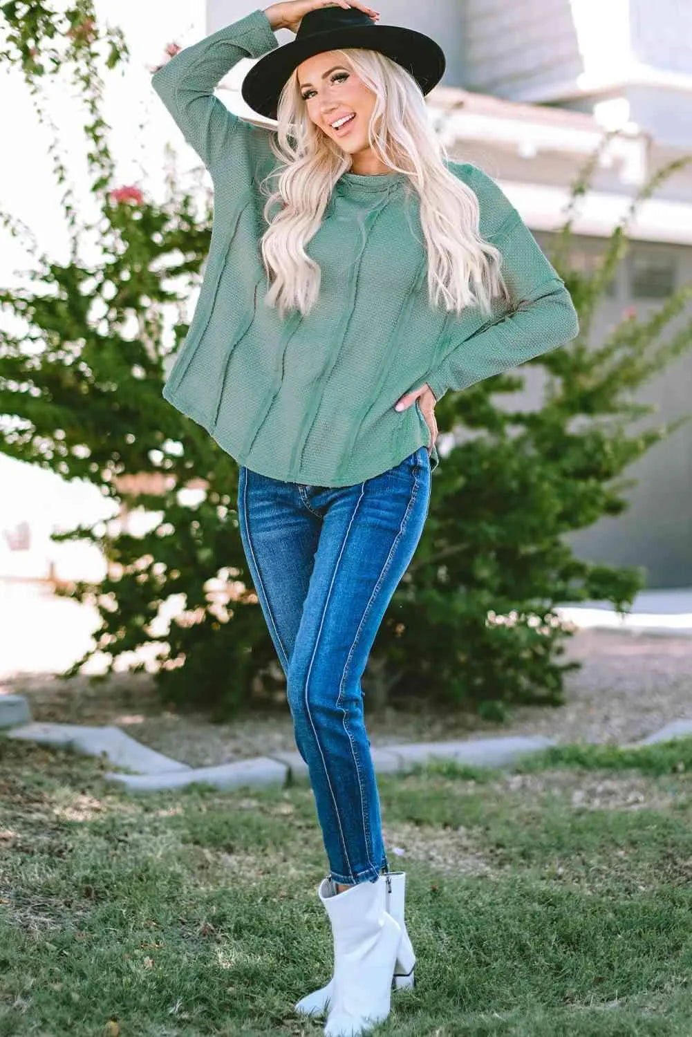 Exposed Seam Round Neck Blouse Blouses - Tophatter Daily Deals