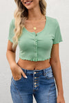 Frill Round Neck Short Sleeve T-Shirt Gum Leaf Women's T-Shirts - Tophatter Daily Deals