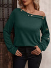 Decorative Button One Shoulder T-Shirt Green Women's T-Shirts - Tophatter Daily Deals