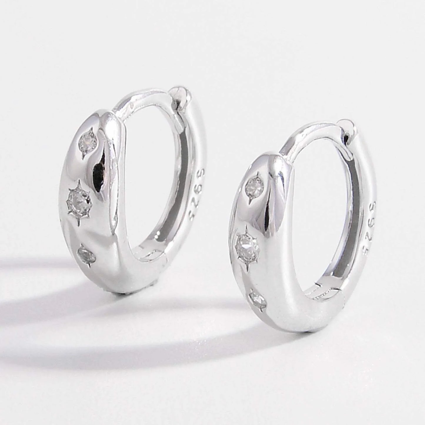 925 Sterling Silver Inlaid Zircon Huggie Earrings Silver One Size Earrings - Tophatter Daily Deals