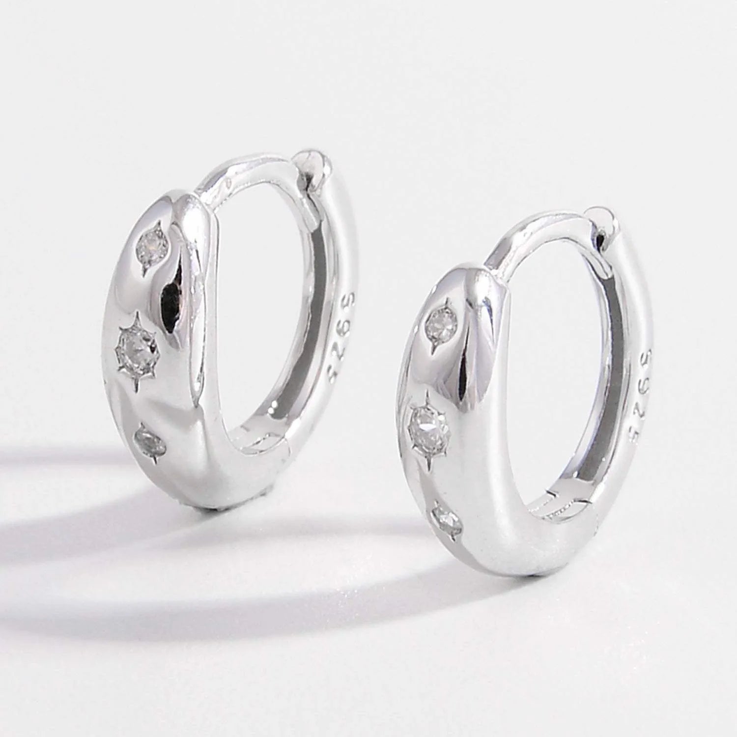 925 Sterling Silver Inlaid Zircon Huggie Earrings Silver One Size Earrings - Tophatter Daily Deals