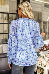 Floral Tie Neck Lantern Sleeve Blouse Blouses - Tophatter Daily Deals