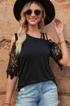 Spliced Lace Asymmetrical Neck Blouse - Tophatter Deals