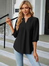 Notched Neck Three-Quarter Sleeve Blouse Women's T-Shirts - Tophatter Daily Deals