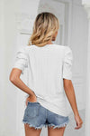 Eyelet Puff Sleeve Round Neck Blouse Blouses - Tophatter Daily Deals