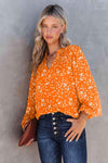 Double Take Printed Notched Neck Smocked Blouse Blouses - Tophatter Daily Deals