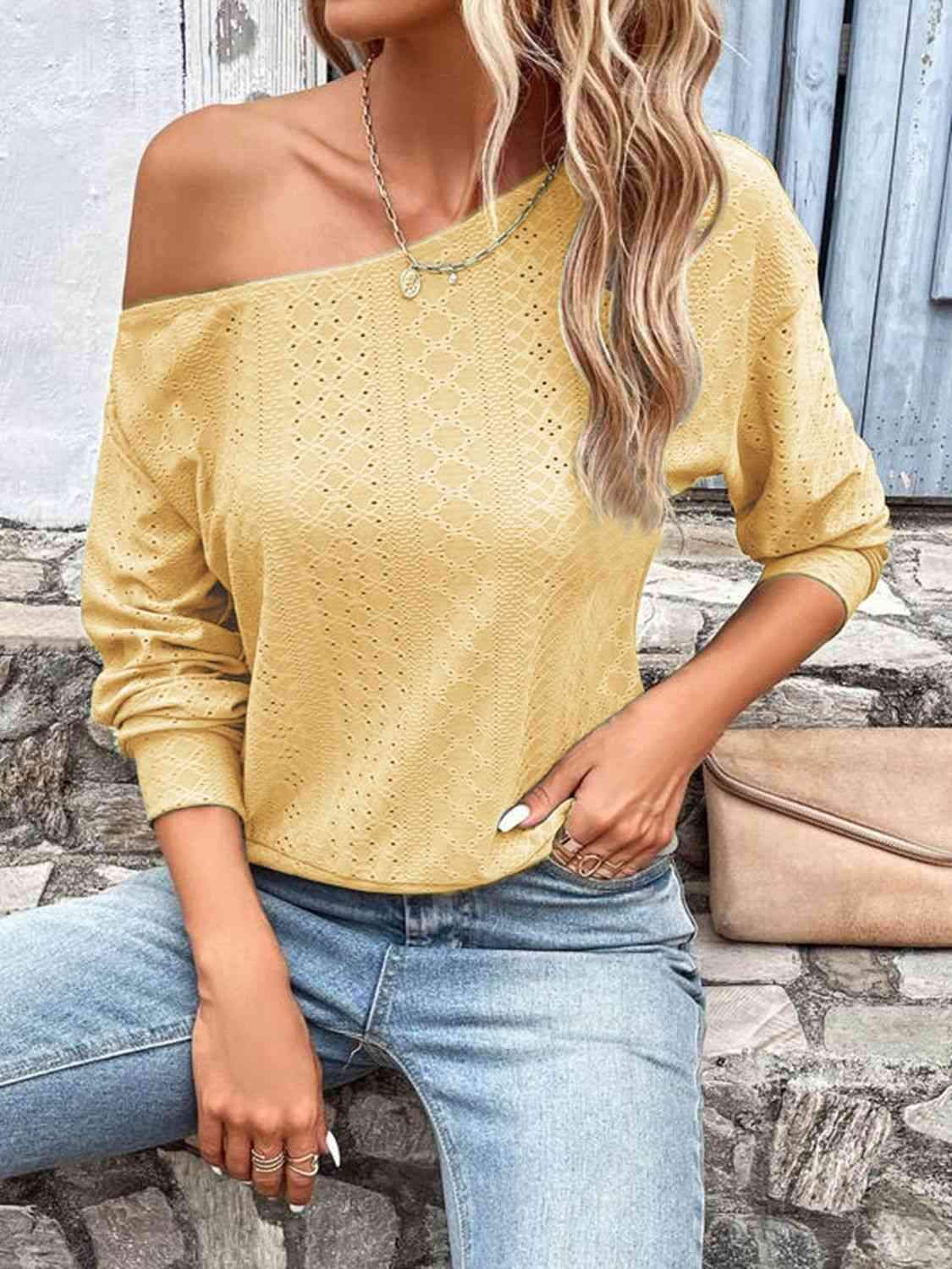 Eyelet Dropped Shoulder Blouse Blouses - Tophatter Daily Deals