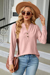 Notched Long Sleeve T-Shirt Pale Blush Women's T-Shirts - Tophatter Daily Deals