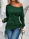 Ruched Single Shoulder Long Sleeve T-Shirt Green Women's T-Shirts - Tophatter Daily Deals