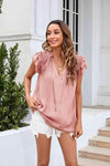 Tie Neck Ruffle Trim Blouse Peach Blouses - Tophatter Daily Deals