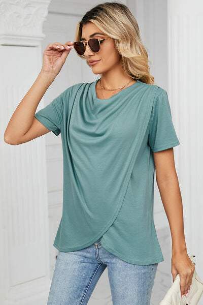 Cowl Neck Short Sleeve T-Shirt Women's T-Shirts - Tophatter Daily Deals