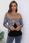 Leopard Patch Color Block Ribbed Top Blouses - Tophatter Daily Deals