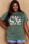 Simply Love Full Size TEACH LOVE INSPIRE Graphic Cotton T-Shirt Women's T-Shirts - Tophatter Daily Deals